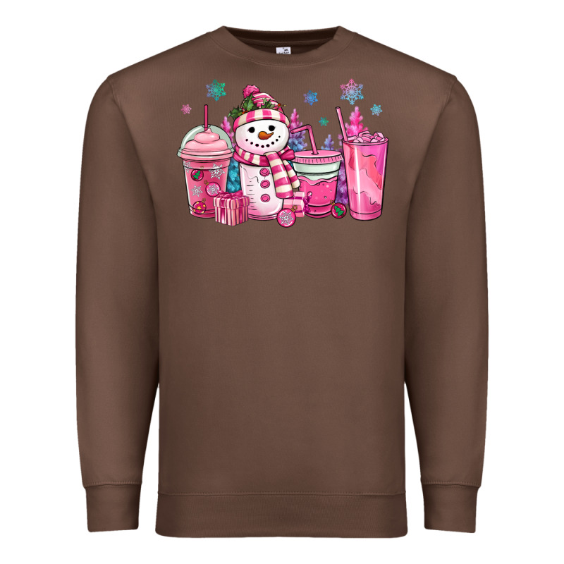 Pink Christmas Snowman Coffee Cups Premium Sweatshirt by MaliasSmallBusiness | Teevron