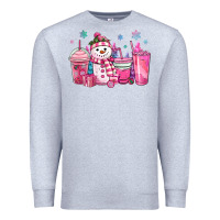Heather Grey pink christmas snowman coffee cups Premium Sweatshirt - MaliasSmallBusiness