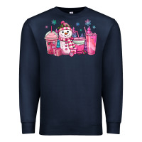 Navy pink christmas snowman coffee cups Premium Sweatshirt - MaliasSmallBusiness