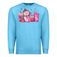 Ocean Blue pink christmas snowman coffee cups Premium Sweatshirt - MaliasSmallBusiness