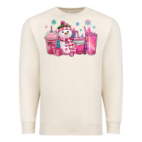 Sandshell pink christmas snowman coffee cups Premium Sweatshirt - MaliasSmallBusiness