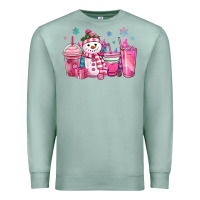 Seafoam pink christmas snowman coffee cups Premium Sweatshirt - MaliasSmallBusiness