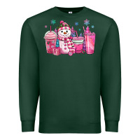 Sports Green pink christmas snowman coffee cups Premium Sweatshirt - MaliasSmallBusiness