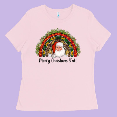 Merry Christmas Y'all Santa Rainbow Ladies Tee Designed By Adodesignshop