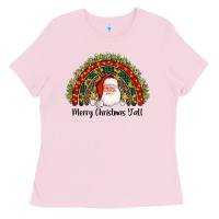 Bubblegum Pink merry christmas y'all santa rainbow Ladies Tee - AdoDesignShop