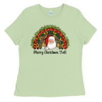 Matcha merry christmas y'all santa rainbow Ladies Tee - AdoDesignShop