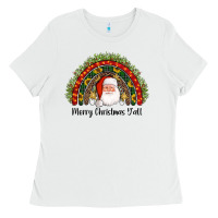 White merry christmas y'all santa rainbow Ladies Tee - AdoDesignShop