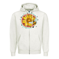 Oatmeal Heather bee and sunflower Zipper Hoodie - MaliasSmallBusiness