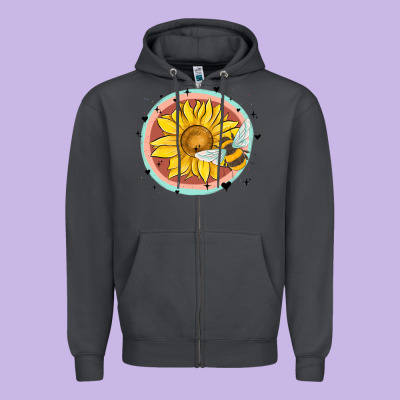 Bee And Sunflower Zipper Hoodie Designed By Maliassmallbusiness