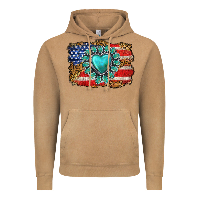 American Flag Leopard Turquoise Gemstone Vintage Hoodie by Neo Western | Teevron