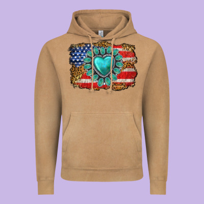 American Flag Leopard Turquoise Gemstone Vintage Hoodie Designed By Neo Western