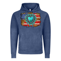 Vintage Denim American flag leopard turquoise gemstone Vintage Hoodie - Neo Western