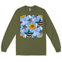 Army Green patriotic stars and sunflower Long Sleeve Tee - BundleAndBundleShop