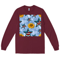 Burgundy patriotic stars and sunflower Long Sleeve Tee - BundleAndBundleShop