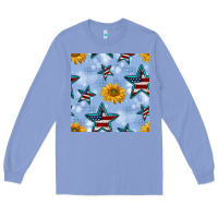 Colony Blue patriotic stars and sunflower Long Sleeve Tee - BundleAndBundleShop