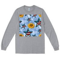 Heather Grey patriotic stars and sunflower Long Sleeve Tee - BundleAndBundleShop