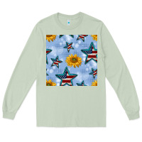 Matcha patriotic stars and sunflower Long Sleeve Tee - BundleAndBundleShop