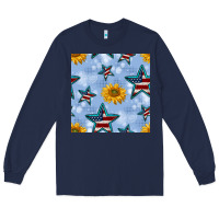 Navy patriotic stars and sunflower Long Sleeve Tee - BundleAndBundleShop