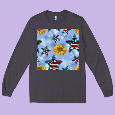 Patriotic Stars And Sunflower Long Sleeve Tee Designed By Bundleandbundleshop