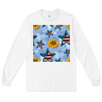 White patriotic stars and sunflower Long Sleeve Tee - BundleAndBundleShop