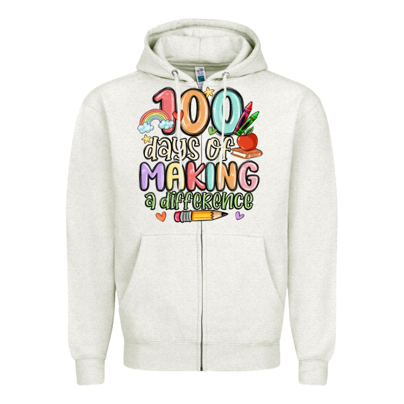 100 Days Of Making A Difference Zipper Hoodie by MaliasSmallBusiness | Teevron