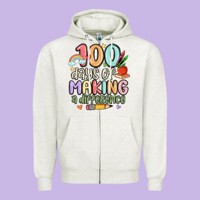 100 Days Of Making A Difference Zipper Hoodie Designed By Maliassmallbusiness