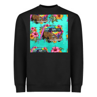 Black floral hippie truck seamless pattern Heavyweight Sweatshirt - HRA Design Shop