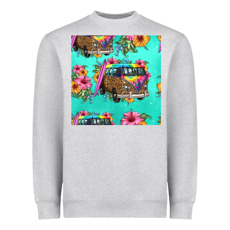 Floral Hippie Truck Seamless Pattern Heavyweight Sweatshirt by HRA Design Shop | Teevron