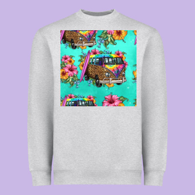 Floral Hippie Truck Seamless Pattern Heavyweight Sweatshirt Designed By Hra Design Shop