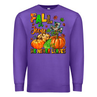 Purple fall for jesus he never leaves Premium Sweatshirt - MaliasSmallBusiness