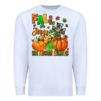 White fall for jesus he never leaves Premium Sweatshirt - MaliasSmallBusiness
