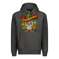 Charcoal Heather sombrero skull Premium Hoodie - BarkalooDesign
