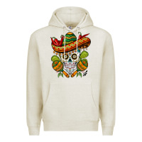 Oatmeal Heather sombrero skull Premium Hoodie - BarkalooDesign