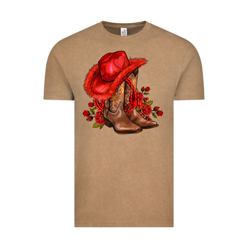 Valentines Day Cowboy Boots Red  And Roses Vintage Tee by AdoDesignShop | Teevron