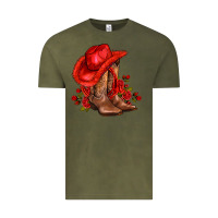 Vintage Olive valentines day cowboy boots red  and roses Vintage Tee - AdoDesignShop