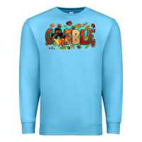 Ocean Blue gobble with thanksgiving turkeys Premium Sweatshirt - MaliasSmallBusiness