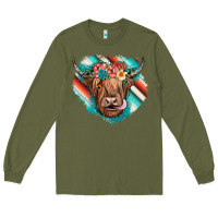 Army Green highland cow serape Long Sleeve Tee - JahusDesignShop