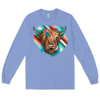 Colony Blue highland cow serape Long Sleeve Tee - JahusDesignShop