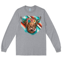 Heather Grey highland cow serape Long Sleeve Tee - JahusDesignShop