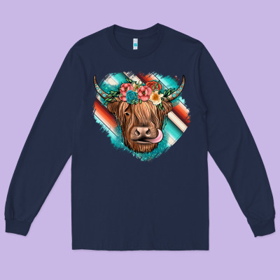 Highland Cow Serape Long Sleeve Tee Designed By Jahusdesignshop