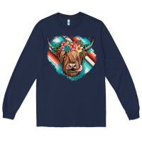 Navy highland cow serape Long Sleeve Tee - JahusDesignShop