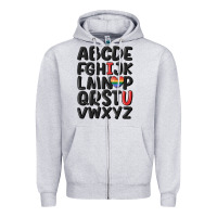 Heather Grey pride alphabet Zipper Hoodie - MaliasSmallBusiness