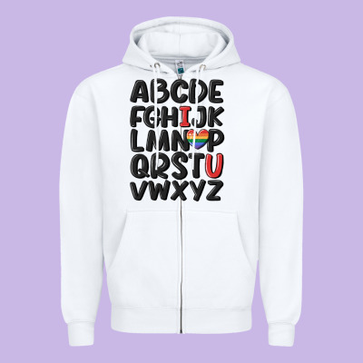 Pride Alphabet Zipper Hoodie Designed By Maliassmallbusiness