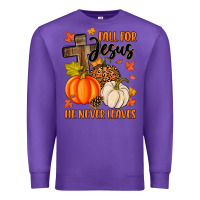 Purple fall for jesus he never leaves Premium Sweatshirt - MaliasSmallBusiness