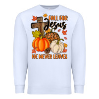 White fall for jesus he never leaves Premium Sweatshirt - MaliasSmallBusiness