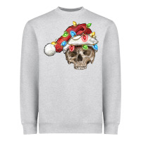 Heather Grey Christmas skull with santa hat Heavyweight Sweatshirt - FaDigitalArtStudio