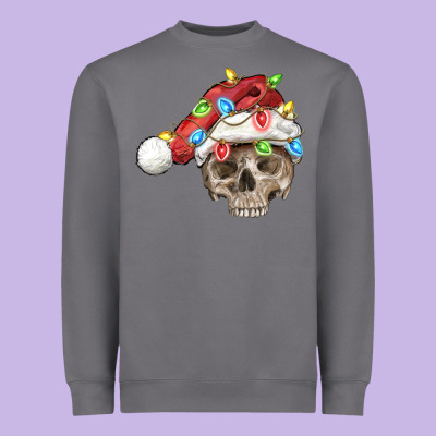 Christmas Skull With Santa Hat Heavyweight Sweatshirt Designed By Fadigitalartstudio