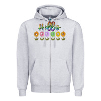 Heather Grey hello spring Zipper Hoodie - MaliasSmallBusiness