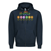 Navy hello spring Zipper Hoodie - MaliasSmallBusiness