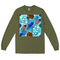 Army Green patriotic fireworks and sunflower Long Sleeve Tee - BundleAndBundleShop